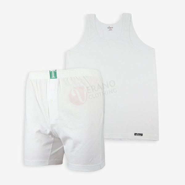 TOUBKAL Lot Caleçon-Débardeur Blanc 100% Coton