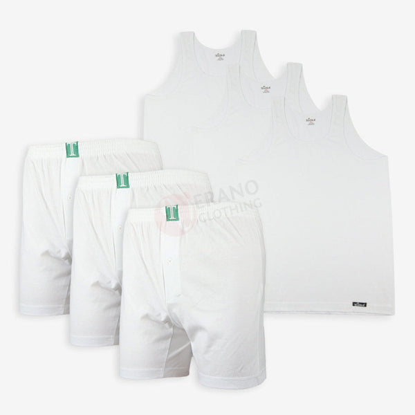 TOUBKAL Lot 3 Caleçons-Débardeurs Blanc 100% Coton